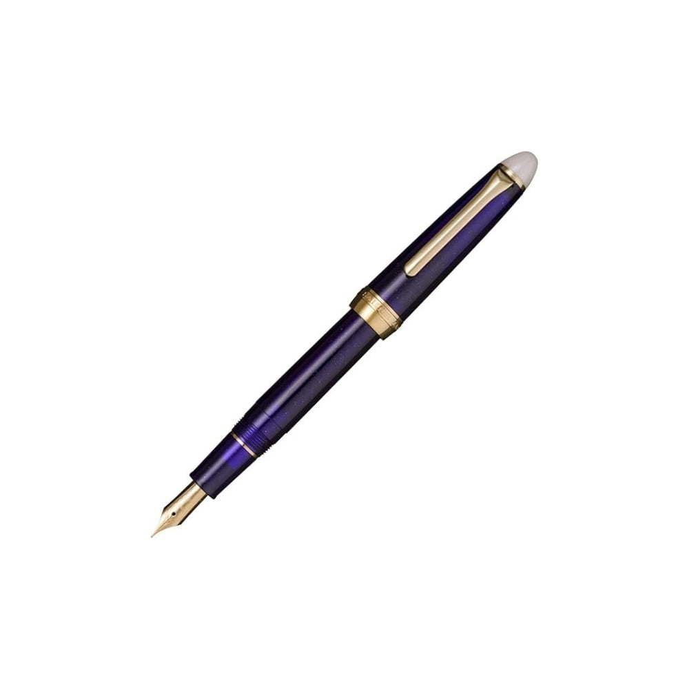 Sailor Shikiori Long Night Fountain Pen Fine nib in navy with gold accents.