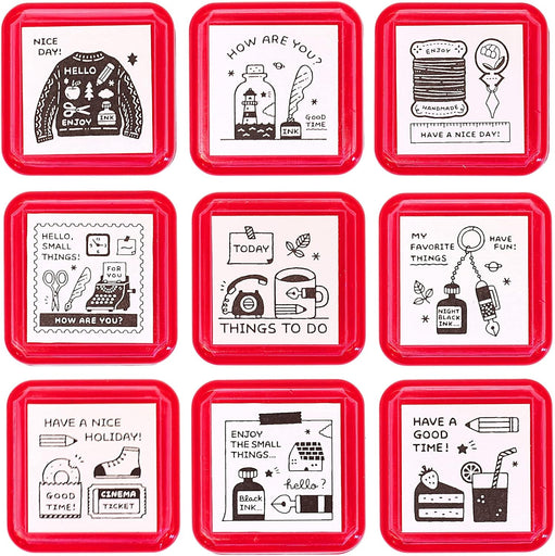 Set of 9 Eric Small Things x sanby self-inking stamps featuring charming vintage and stationery-inspired designs.