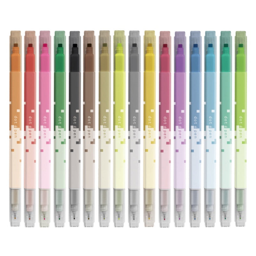 Full collection of Sun-Star DOT É Pen Square Markers in assorted colours, neatly arranged in a row.