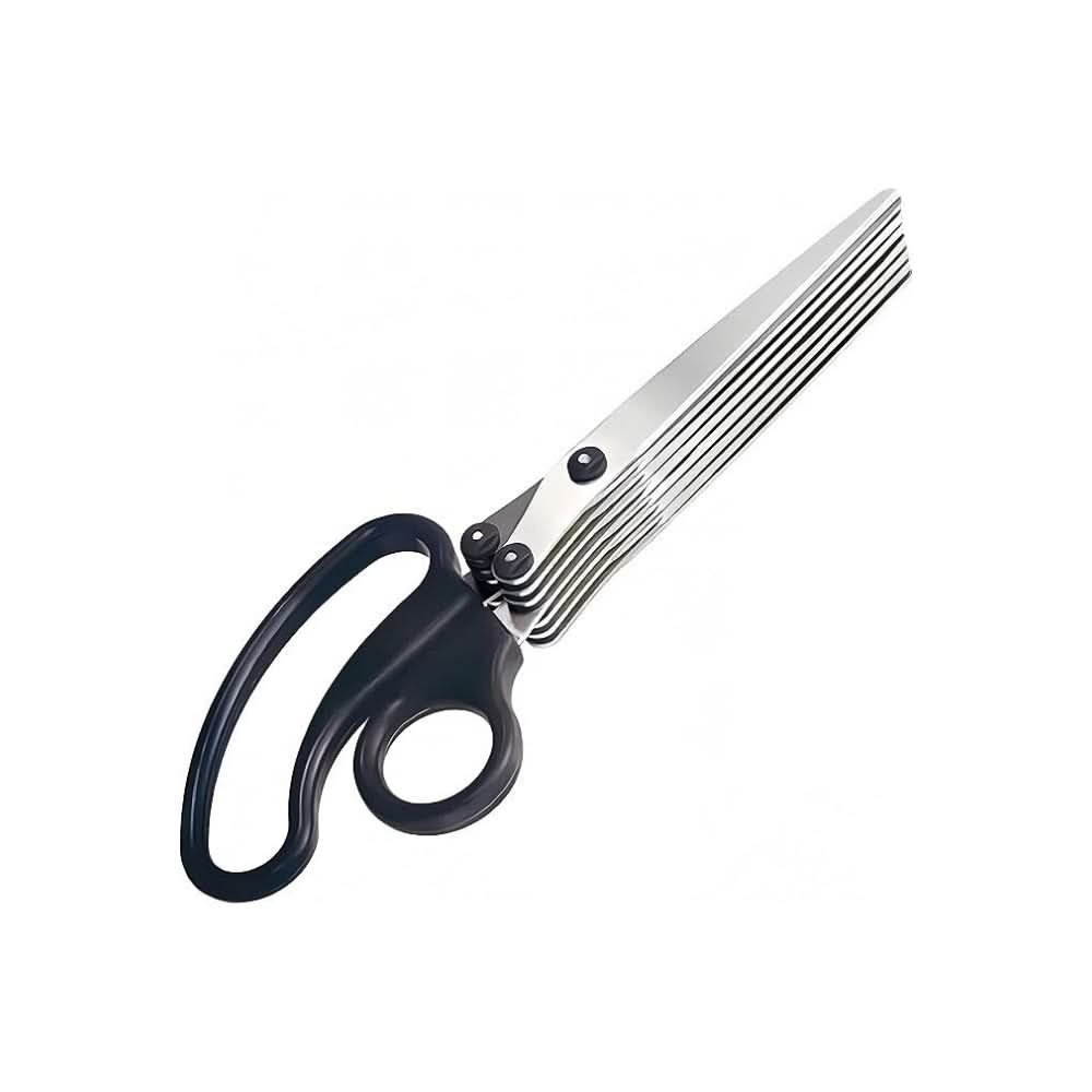 Angled view of Sun-Star 7 Blades Shredder Scissors showing multiple stainless steel blades.