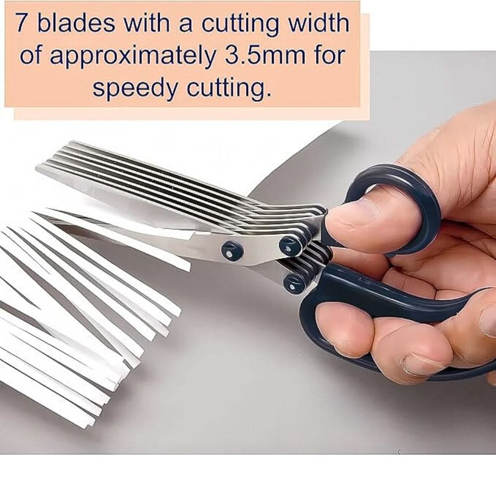 Sun-Star 7 Blades Shredder Scissors cutting paper into strips, showing 3.5mm cutting width.