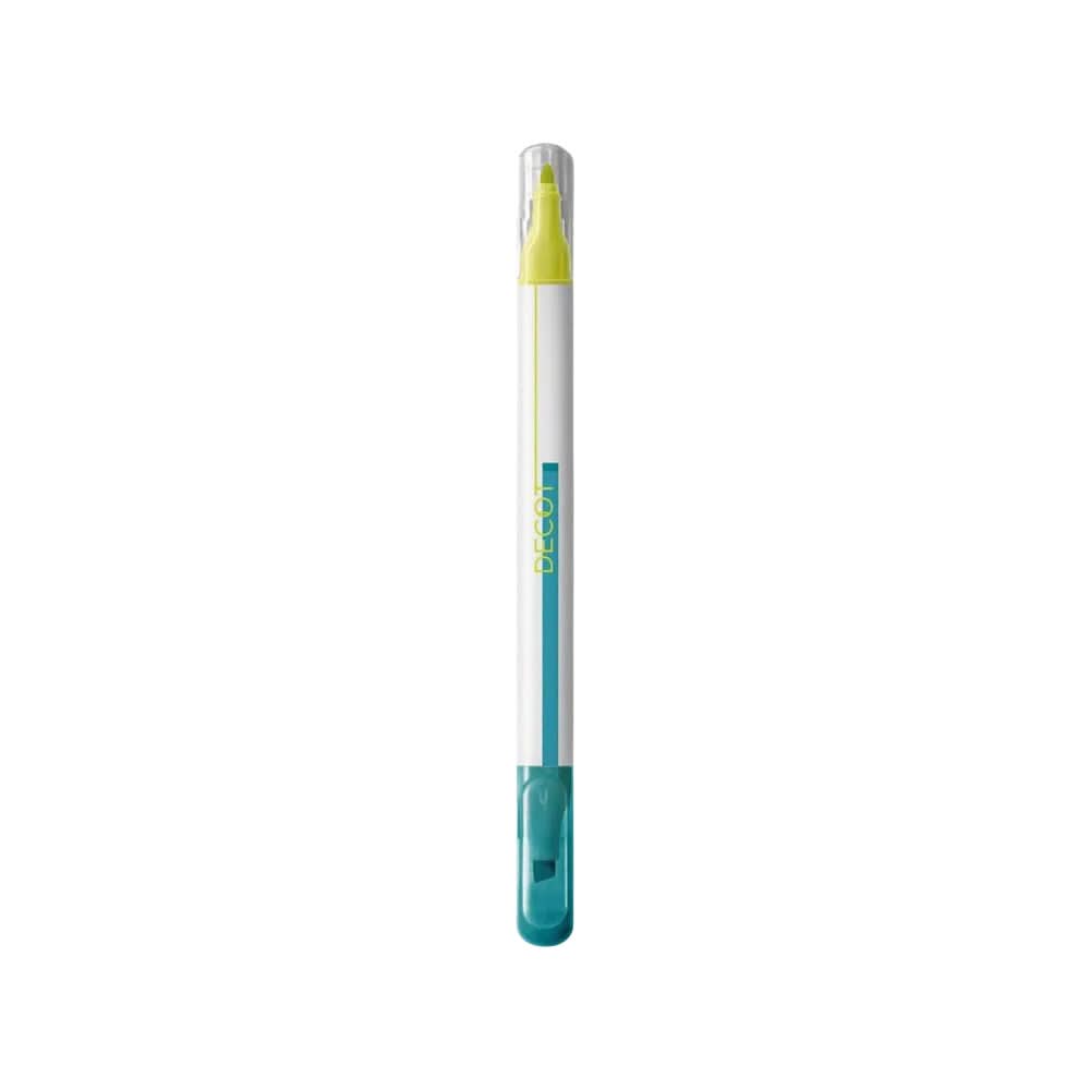 Sun-Star DECOT 3 Dual-Tip Layering Marker in aqua blue yellow, featuring a white barrel with teal accents and clear cap.