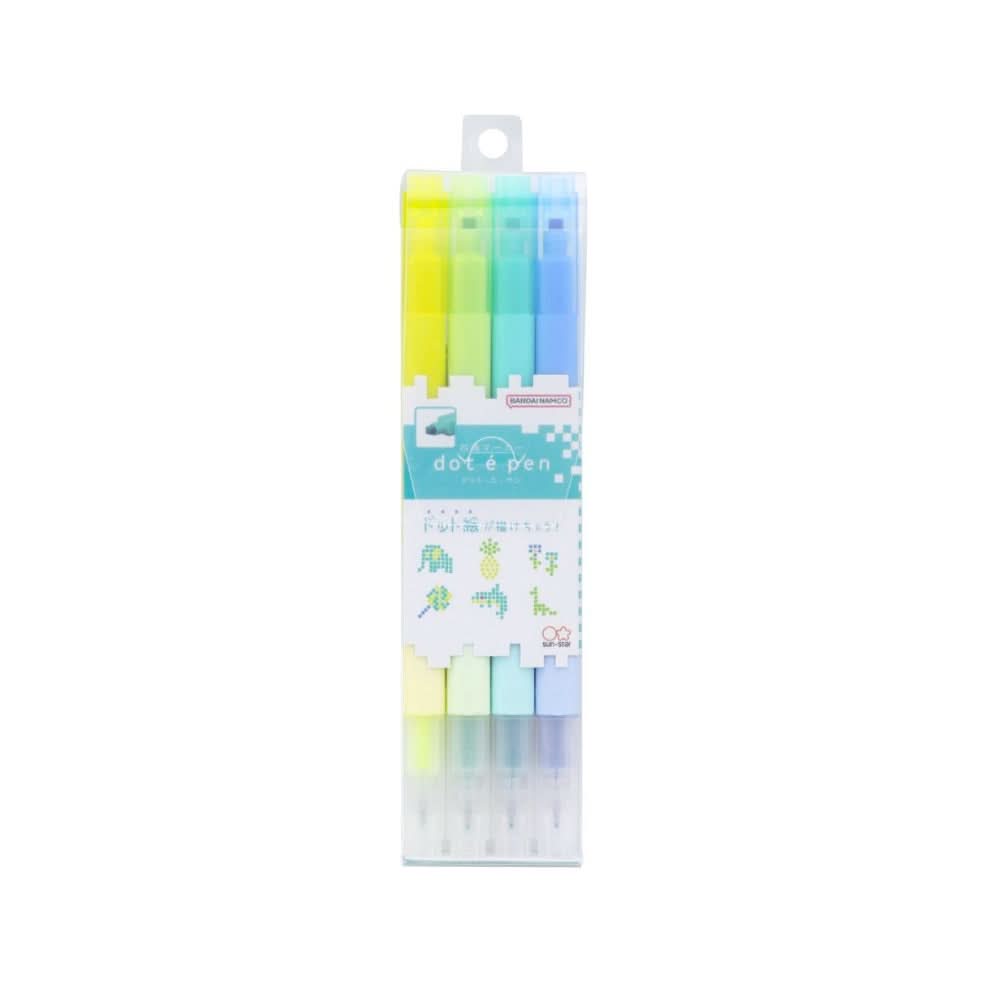 Pack of four Sun-Star DOT É Pen Square Markers, containing fluorescent yellow, fluorescent green, mint, and blue colours.