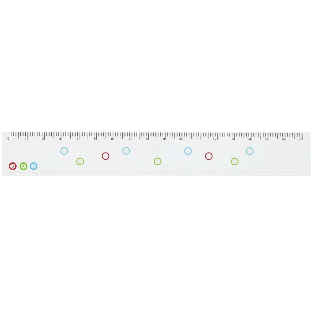Sun-Star IITEN Dividing Ruler in white featuring colourful numbered guide holes and 17 cm scale markings.