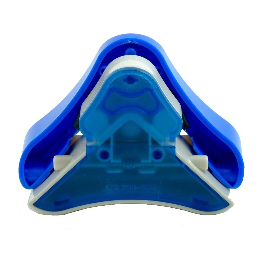 Front angled view of the Sun-Star KadoMaru 3 Corner Cutter in blue with white cutting edge.