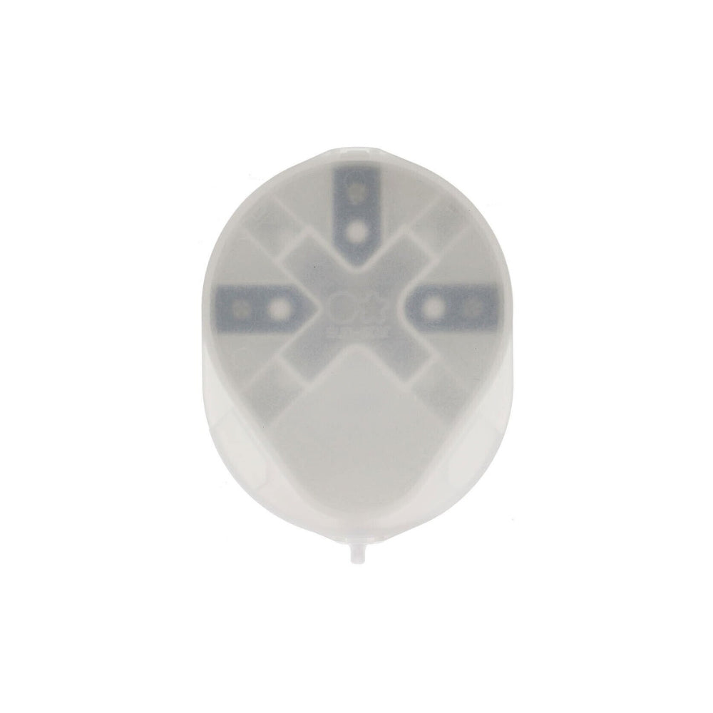 Bottom view of the Sun-Star Kadomaru Pro Neo Corner Cutter in white, showing the base and cutting mechanism outline.