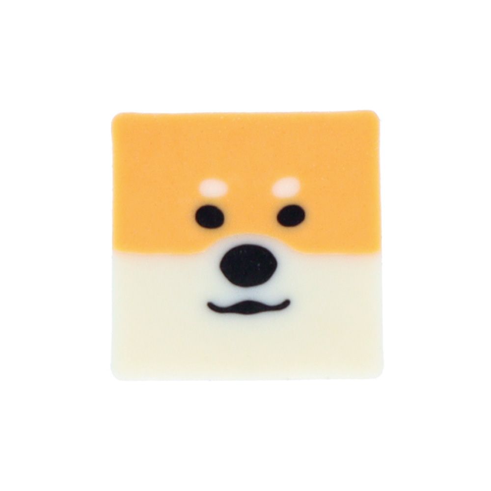 Front close-up of Sun-Star Shiba Dog Eraser, featuring a Shiba Inu dog face design in orange and white.