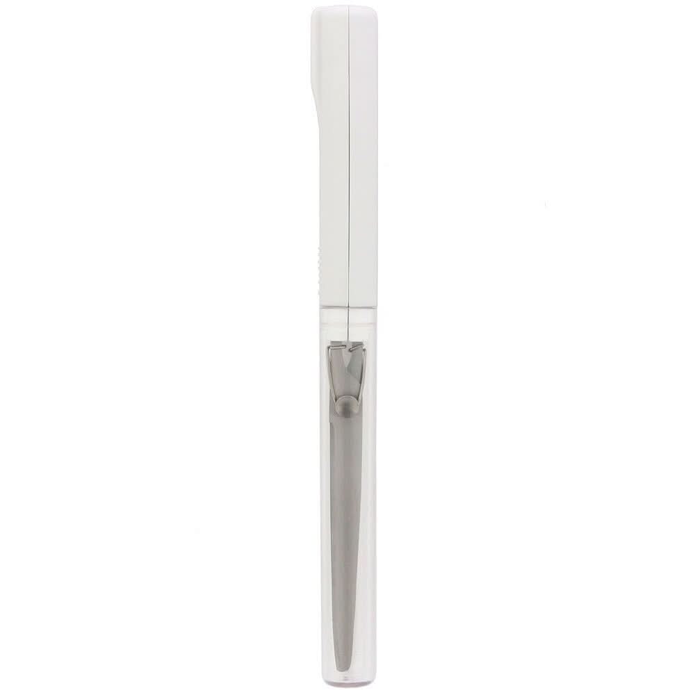 Sun-Star Stickyle Long Type scissors in white, closed with clear protective cap on.