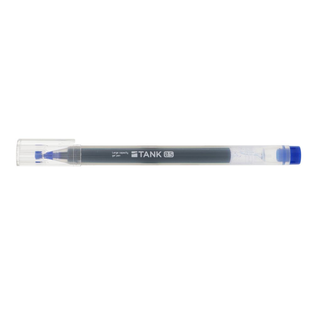 Sun-Star large capacity Tank gel pen in blue ink, 0.5mm tip, with transparent cap