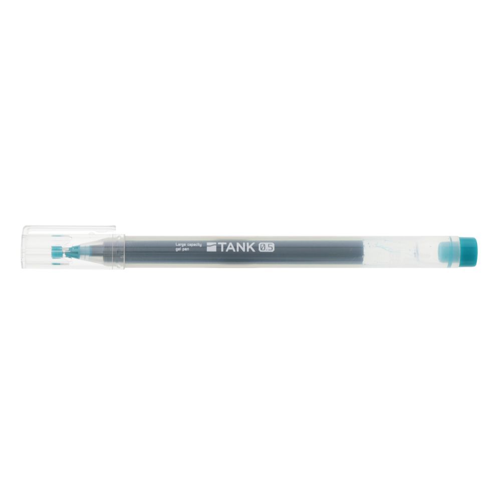 Sun-Star large capacity Tank gel pen in green ink, 0.5mm tip, with transparent cap.