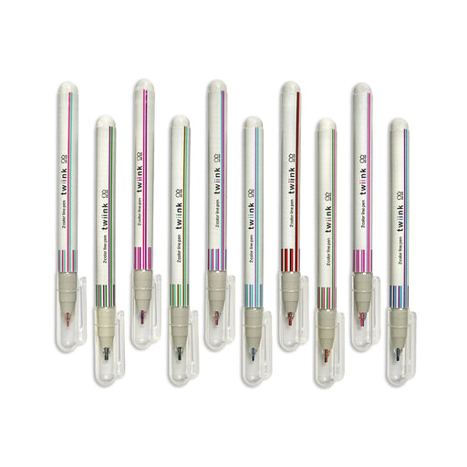 Full set of Sun-Star Twiink Dual Colour Line Pens in assorted colour combinations displayed upright with clear caps.