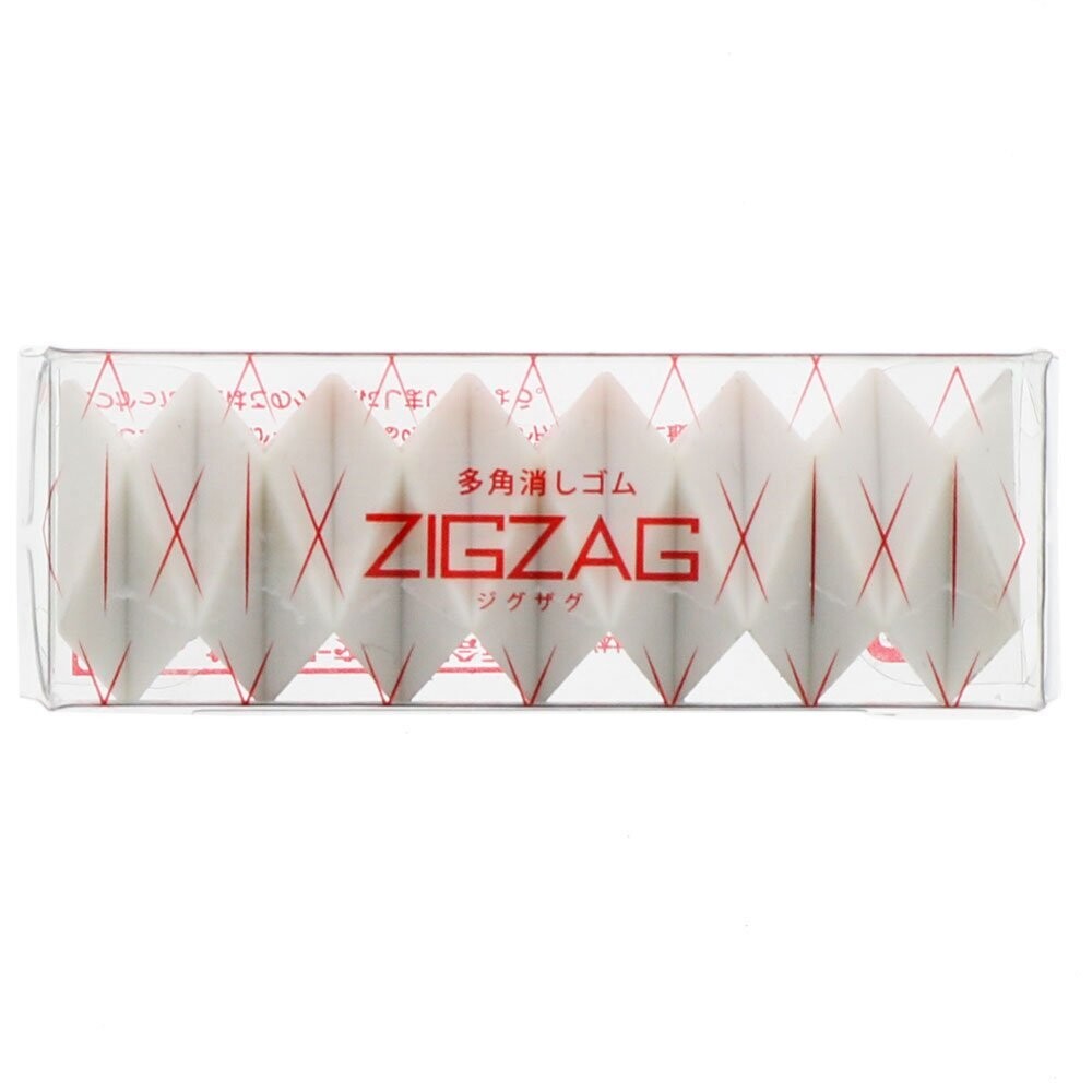 White Sun-Star Zig Zag Multi-Angle Eraser in clear packaging with red text and geometric design.