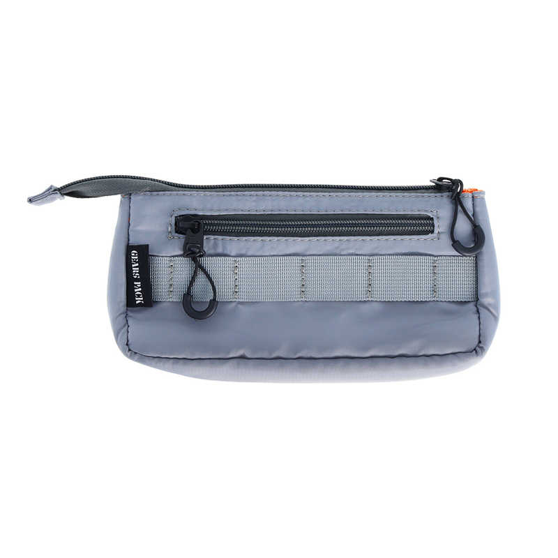 Back view of grey Sun-Star Gears Pack multi-function pencil case with zipped closure and strap.