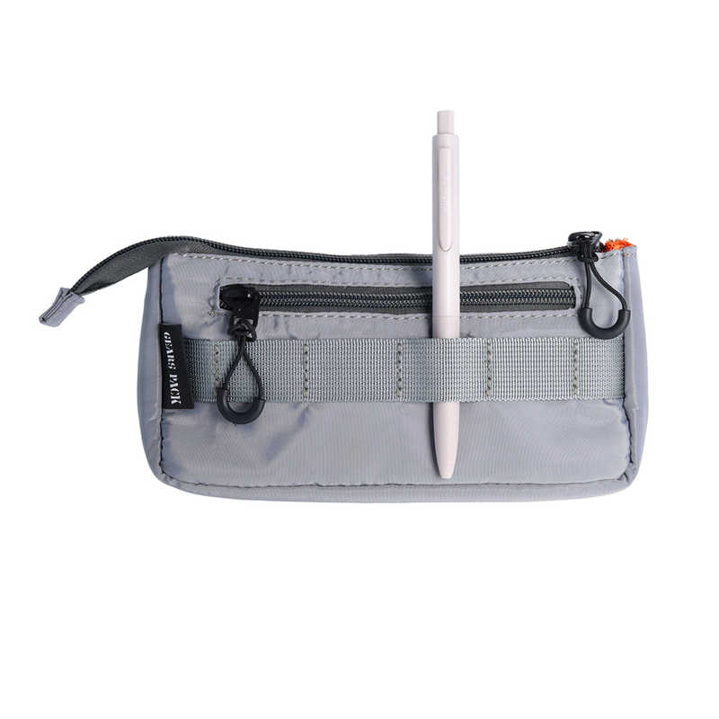 Grey Sun-Star Gears Pack pencil case holding pen through elastic strap.