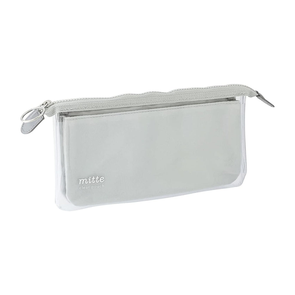 Sunstar Mitte flat pen case in light grey shown from the front with zip closure.