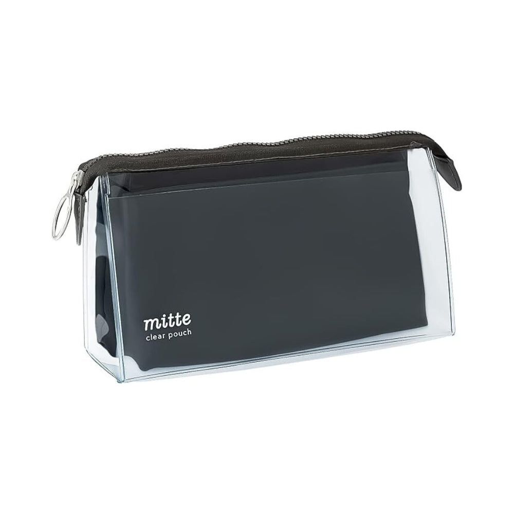 Sunstar Mitte gusset clear pouch in light black shown from the front with zip closure.