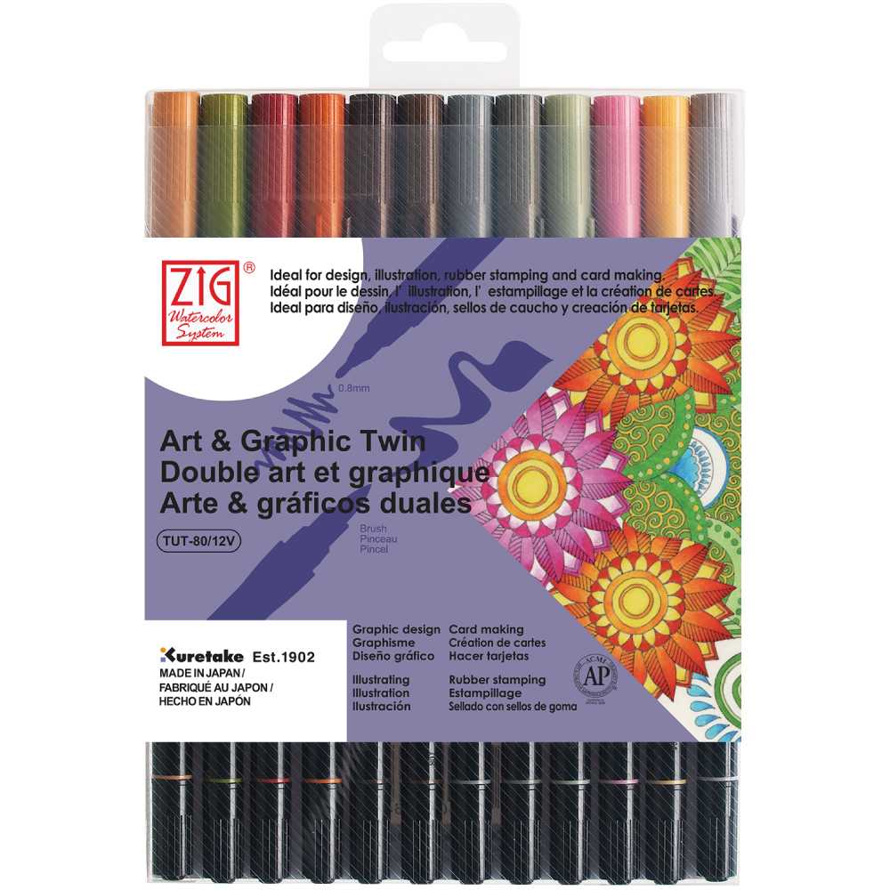 Kuretake ZIG Art & Graphic Twin Marker [12 colour set] - The Journal Shop