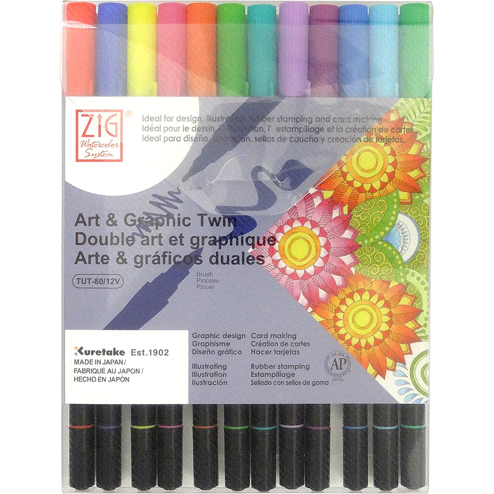 Kuretake ZIG Art & Graphic Twin Marker [12 colour set] - The Journal Shop