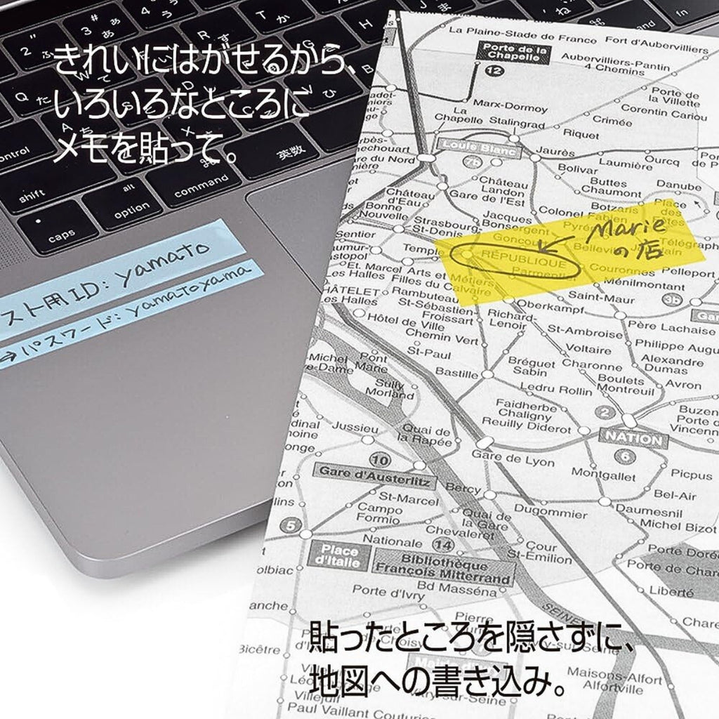 Yamato coloured film tape used to label a notebook and map for organisation.