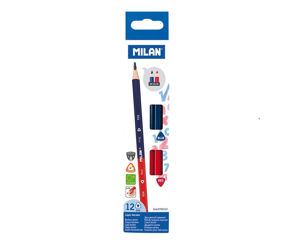 Milan Bicolour Red-Blue Triangular Pencils (12 Pencils) - The Journal Shop