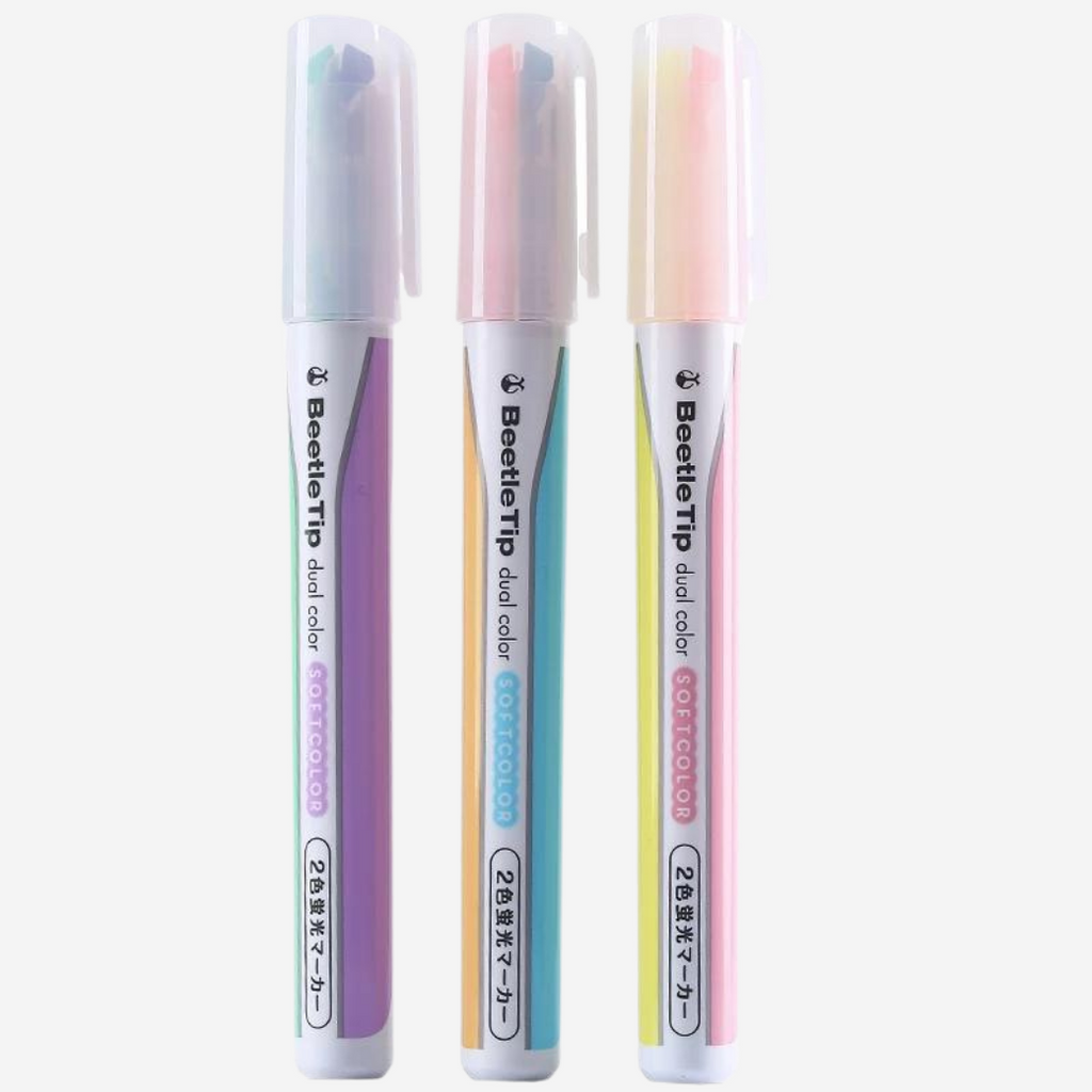 Kokuyo Beetle Tip Dual Colour Highlighter Pastels - The Journal Shop