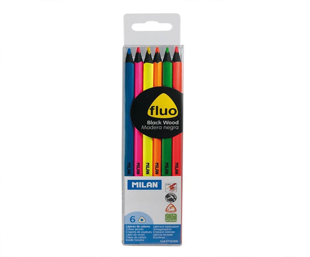 Milan Black Wood Fluo Colour Pencils (6 pk) - The Journal Shop