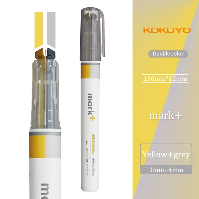 Kokuyo Mark+ Dual Colour Highlighter [Grey Stripe] - The Journal Shop