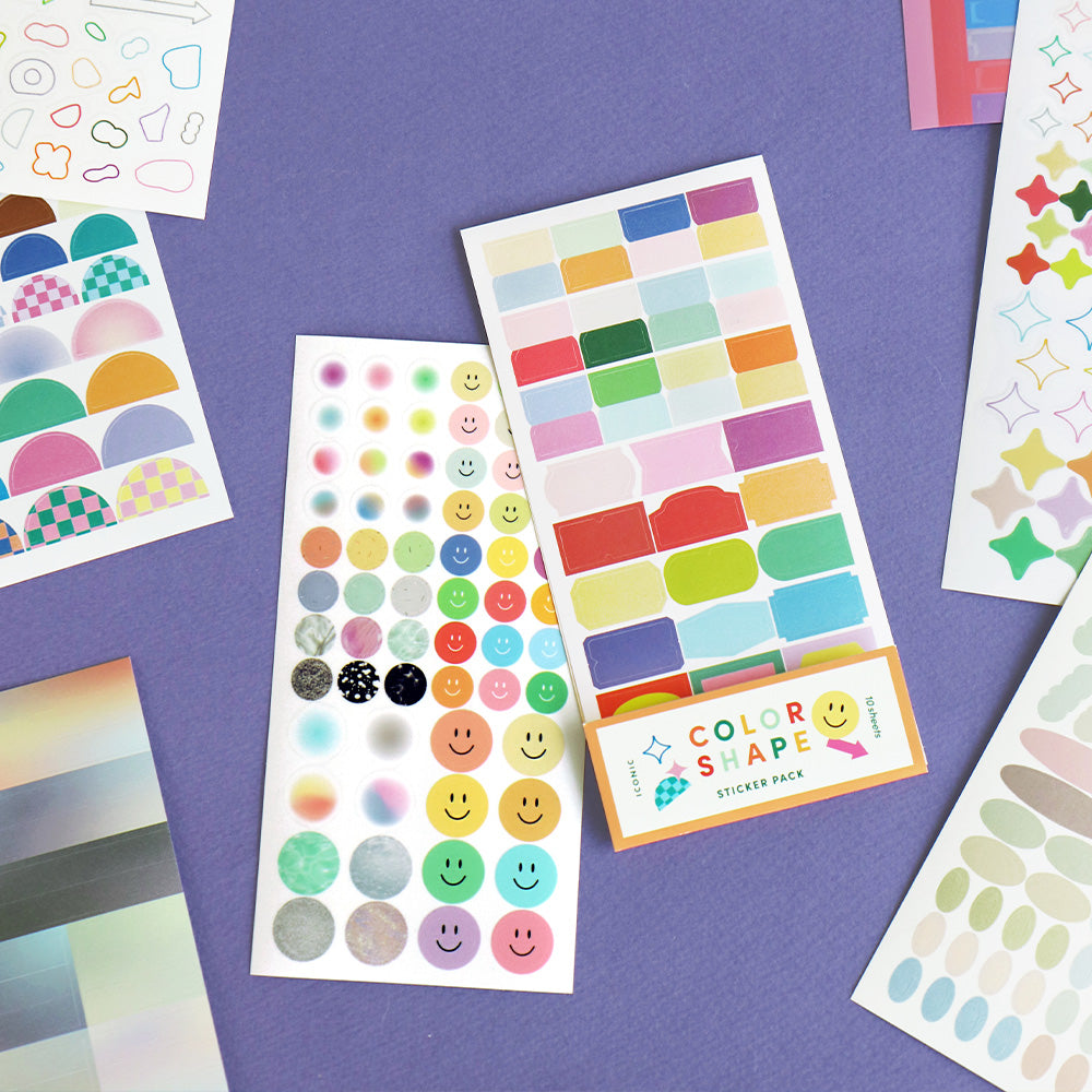Iconic Coloured Shapes Sticker Pack [10 sheets] - The Journal Shop