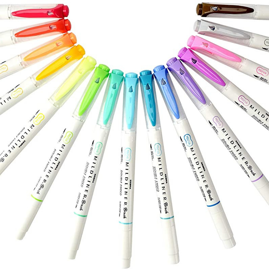 Zebra Mildliner Brush Pen showcasing its dual-tip design, ideal for versatile creative work.