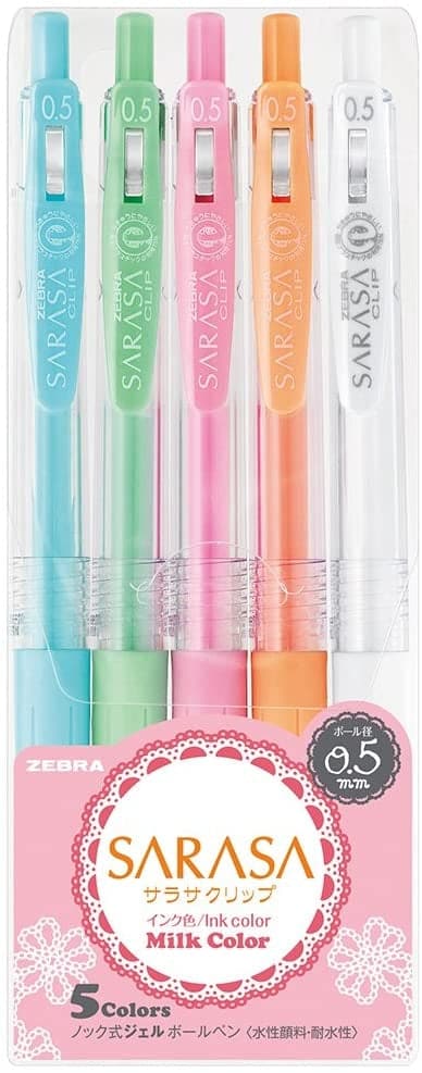 Zebra Sarasa Milk Colours 0.5mm Pens - 5 colour set - The Journal Shop