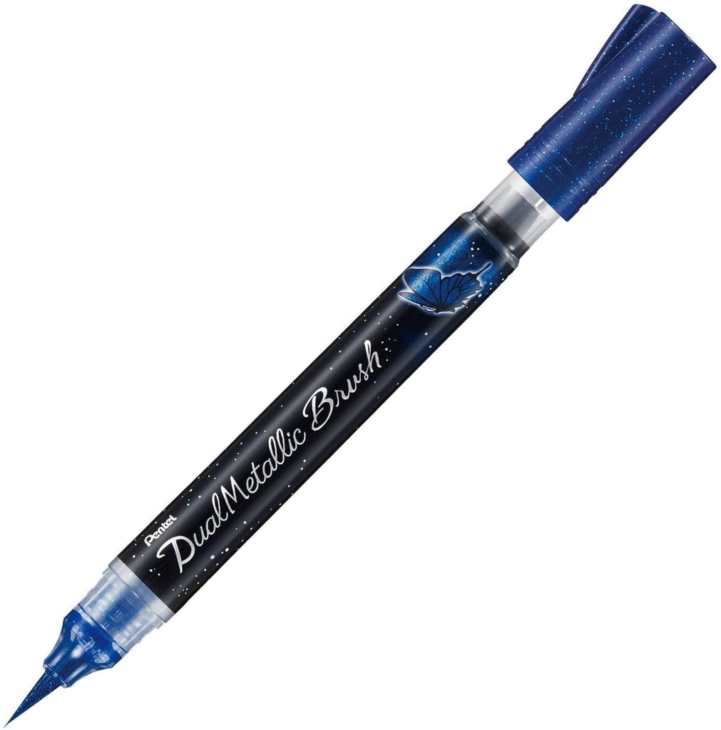 Pentel Dual Metallic Brush Pen set featuring multiple vibrant and metallic colour combinations.