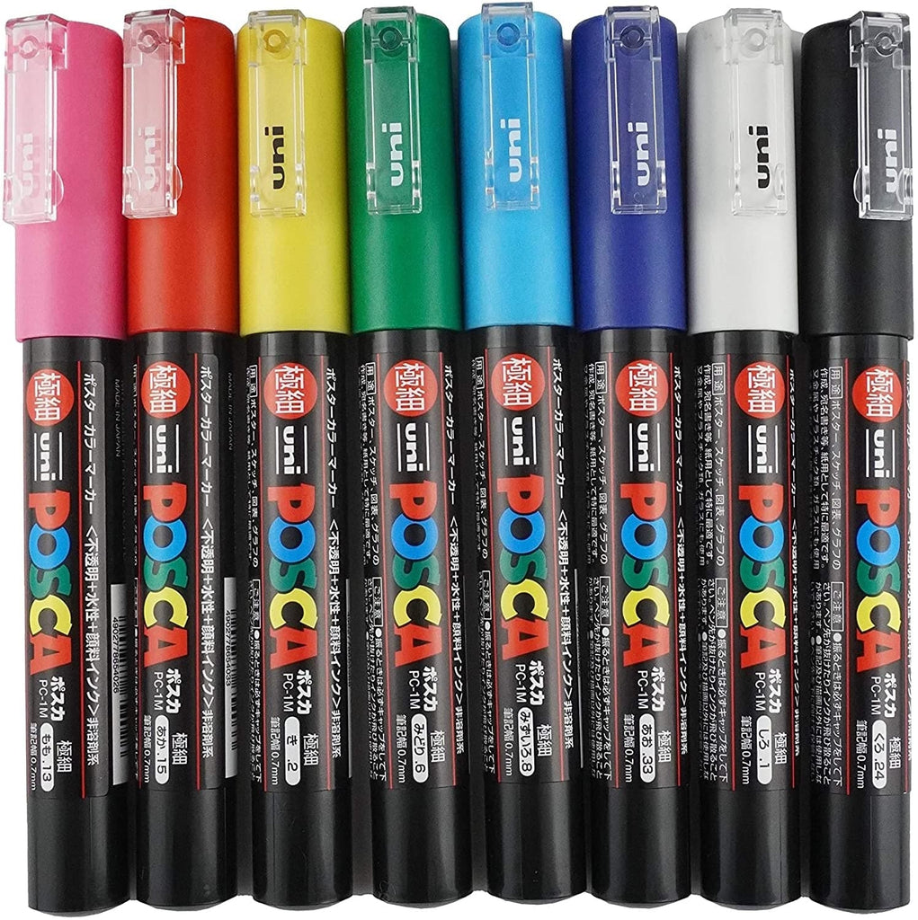 Uni Posca Ultra Fine set of 8 markers in assorted vibrant colours
