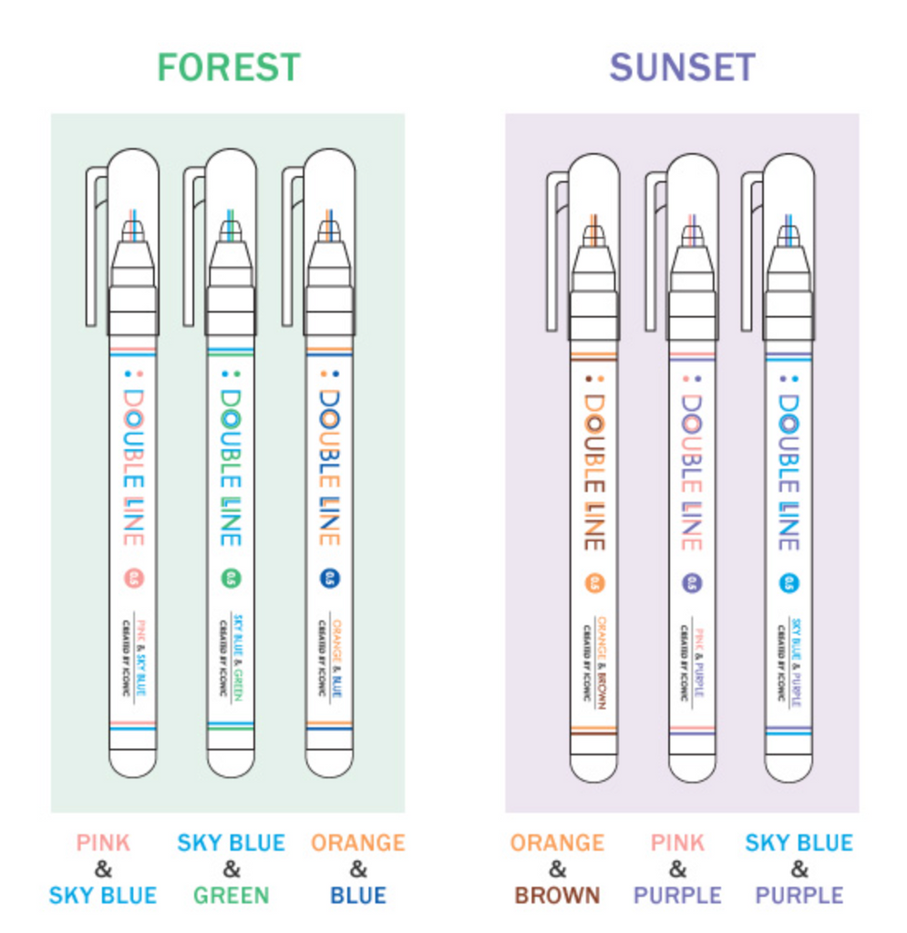Iconic Double Line Pen [Forest] 3 Pack - The Journal Shop