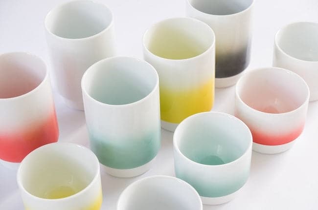 Assorted Asemi Hasami Gradient Cups in large size showing soft colour fades inside white porcelain cups.