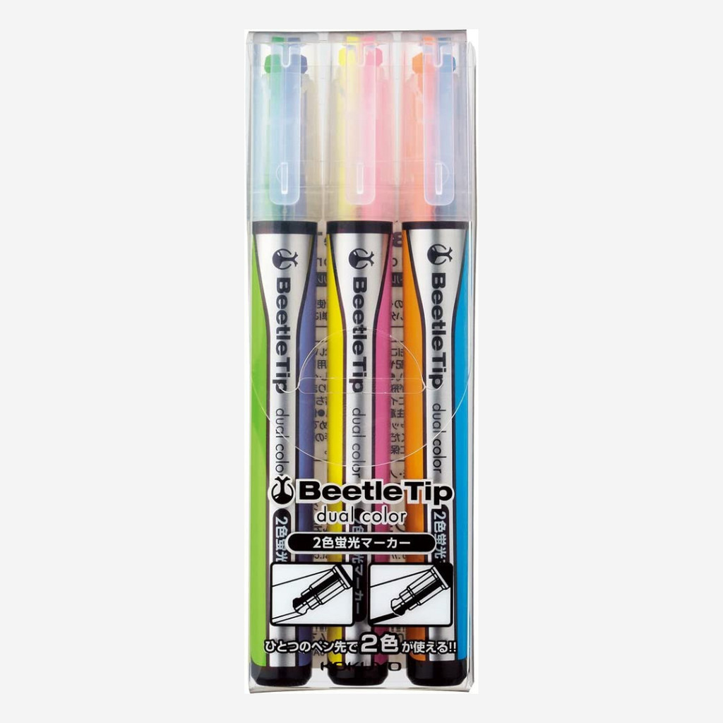 Kokuyo Beetle Tip Dual Colour Highlighter [3 pack] - The Journal Shop