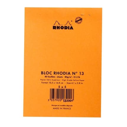 Rhodia No. 13 Head Stapled Pad (A6, Grid) - The Journal Shop