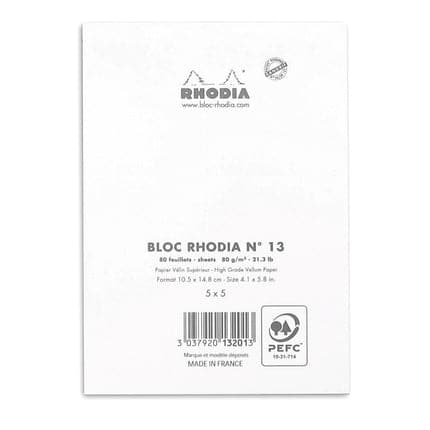 Rhodia No. 13 Head Stapled Pad (A6, Grid) - The Journal Shop