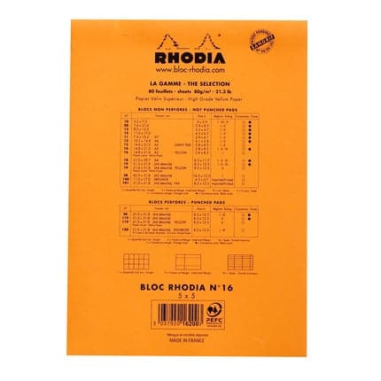 Rhodia No. 16 Head Stapled Pad (A5, Grid) - The Journal Shop