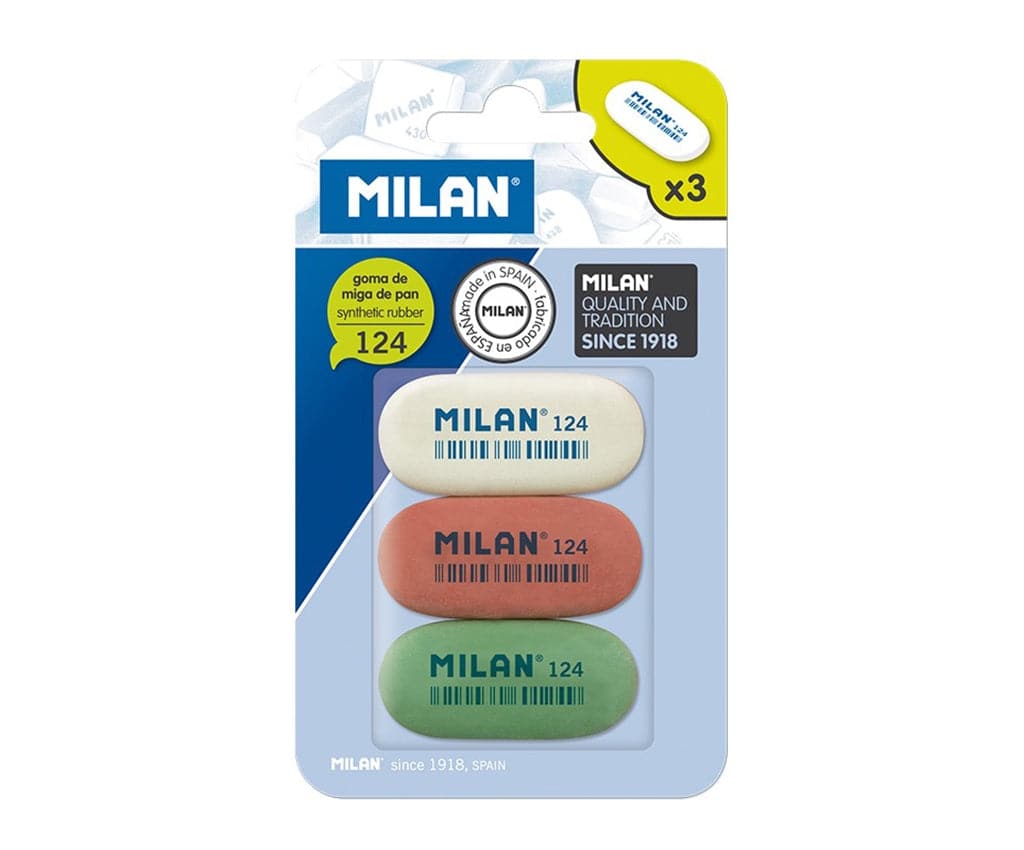 Milan -- Synthetic Rubber Eraser 124 -- Pack of 3 - The Journal Shop