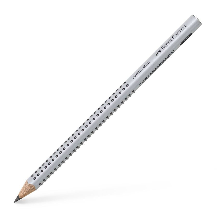 Angled view of silver Jumbo Grip pencil with triangular ergonomic design