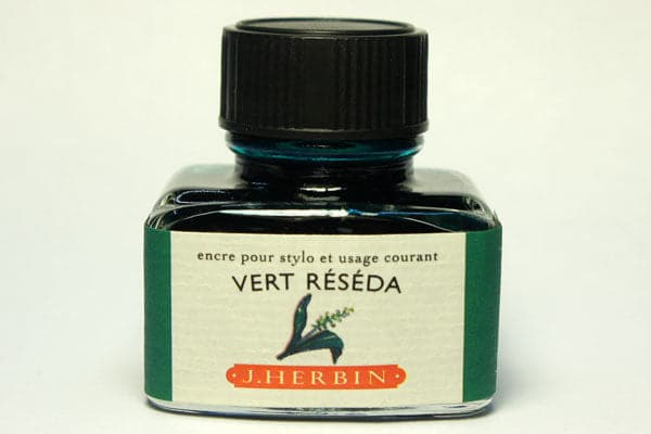 J Herbin Fountain Pen Ink Bottle -- Vert Reseda : Reseda Green - The Journal Shop