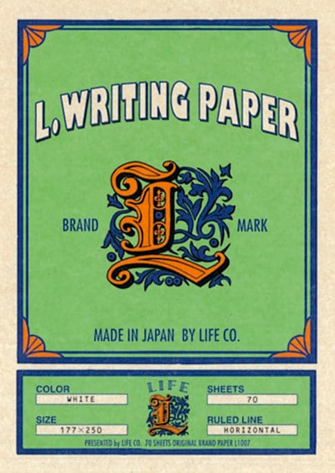 Life L.Writing Paper Notepad in either green or blue cover, showcasing the high-quality, unique 'L Writing Paper'