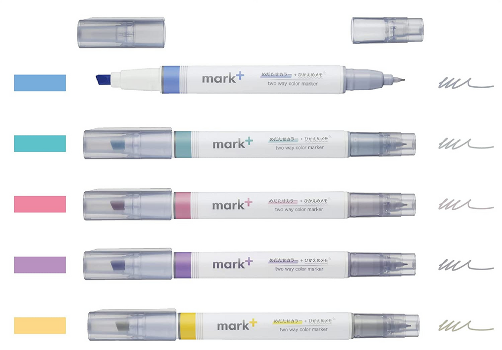 Kokuyo Mark+ 2 Way Colour Marker Pen [Grey Tip] Set of 5 - The Journal Shop