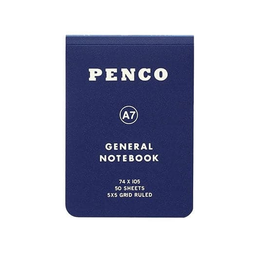 Front-facing view of the Hightide Penco Reporter Notebook A7 in navy blue.