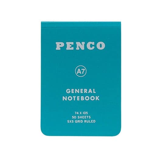 Hightide Penco Soft PP Reporter Notebook A7 in turquoise green displayed upright.