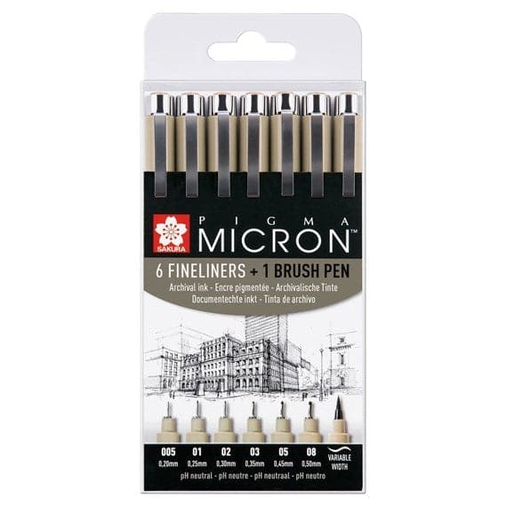 Sakura Pigma Micron Pen Set, Black, 10-Pens (003, 005, 01, 02, 03, 05, 08,  10, 12 & Plastic Nib)