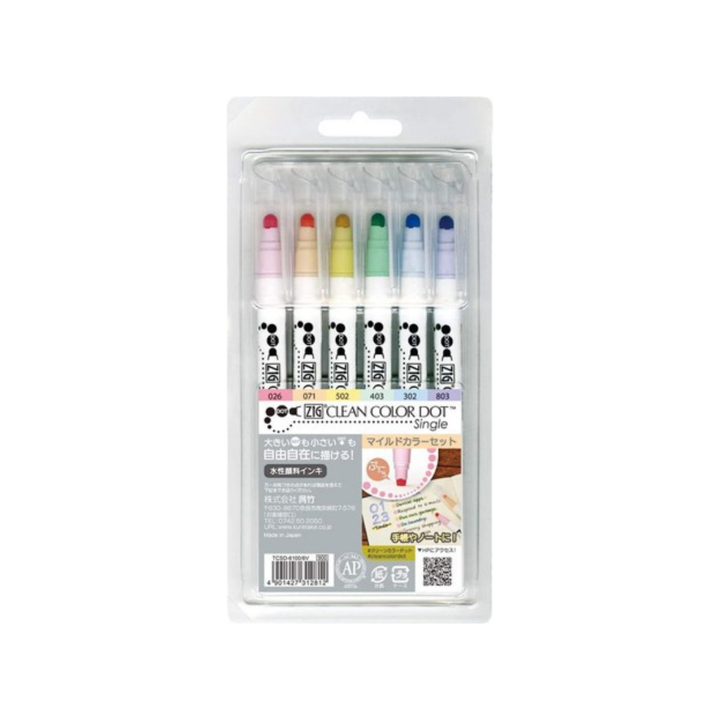 Kuretake ZIG Clean Color Dot 6 Colour Set - The Journal Shop
