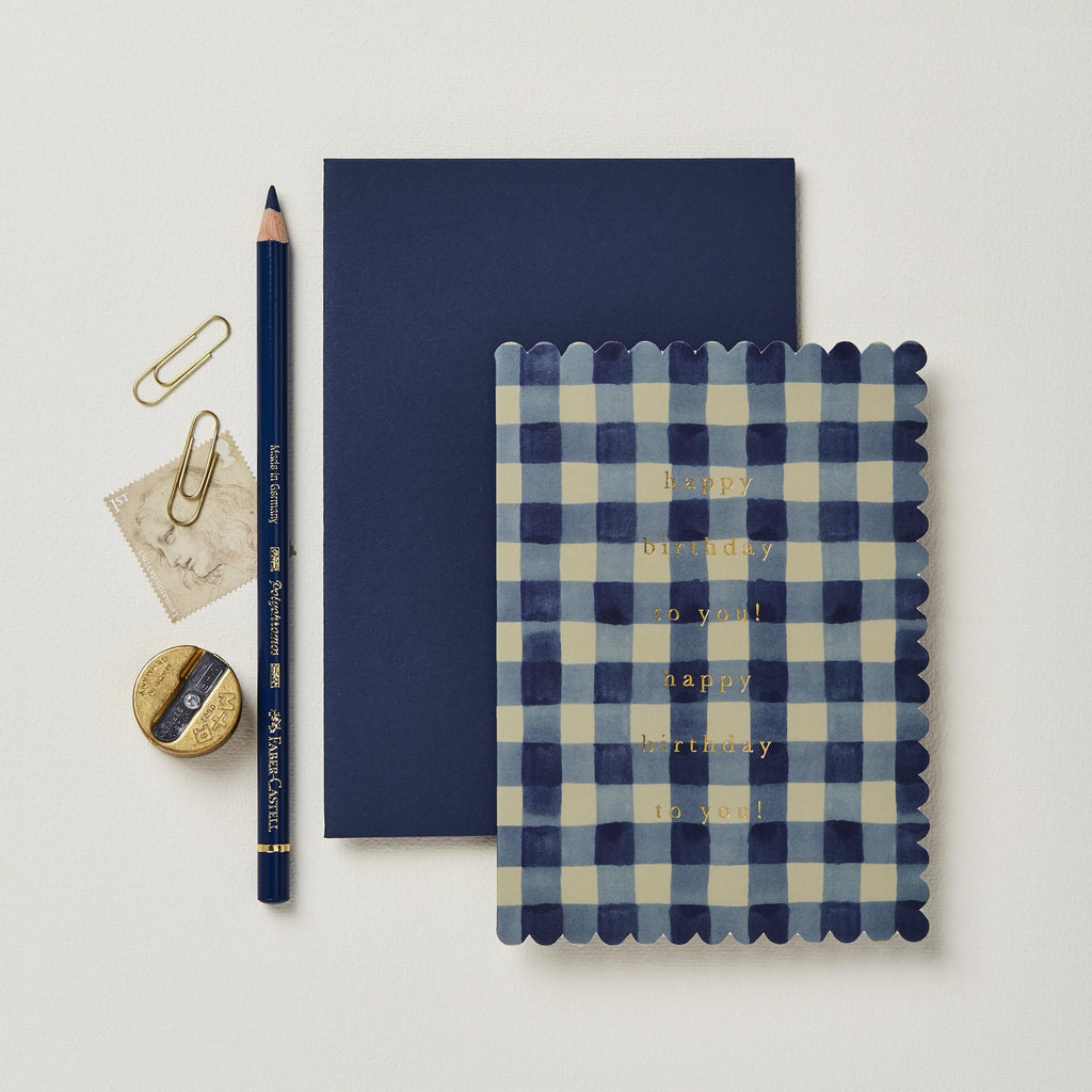 Wanderlust Blue Gingham Birthday Card - The Journal Shop