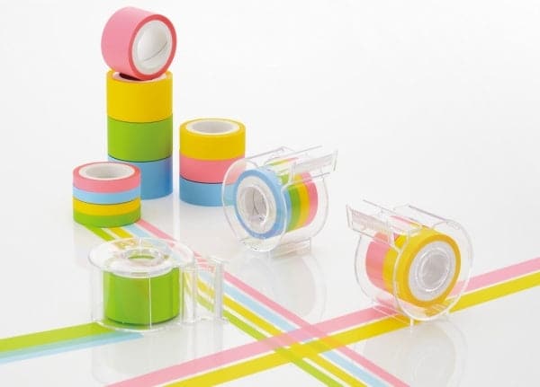 Yamato Sticky Roll Film Tape - 4 Rolls with dispenser - Blue-Green-Yellow-Pink - The Journal Shop